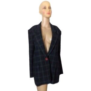 Christian Dior Vintage 100% Pure Wool Plaid Gray Blazer Jacket Women Size 12 USA